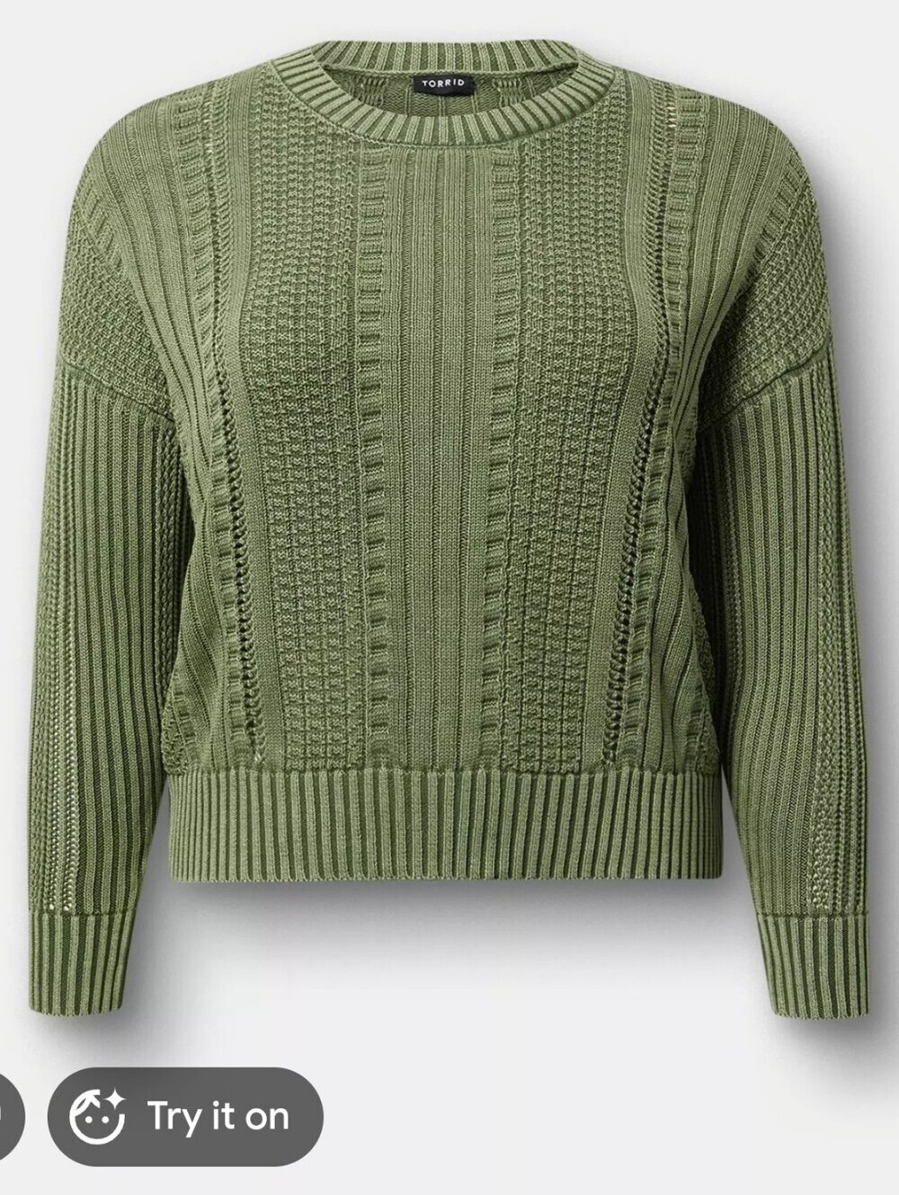 Torrid Plus Size Olive Cable Knit Pullover Sweater